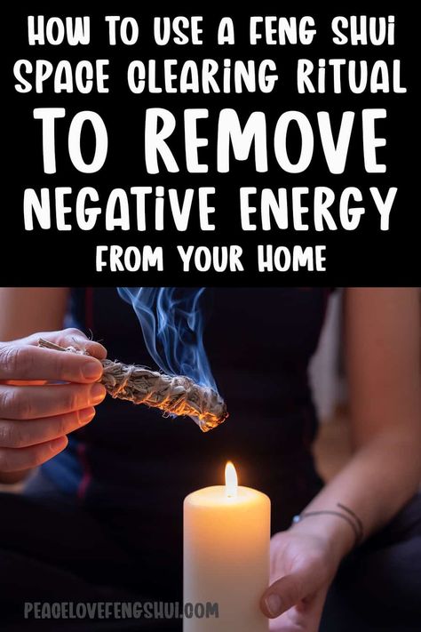 how to use a feng shui space clearing ritual in your home. Use feng shui space clearing techniques to remove negative energy from yourself and your home! Feng Shui Garden Design, Negative Energy Cleanse, Smudging Prayer, Feng Shui Guide, Feng Shui Money, Feng Shui Energy, Remove Negative Energy, Good Luck Spells, Feng Shui Principles