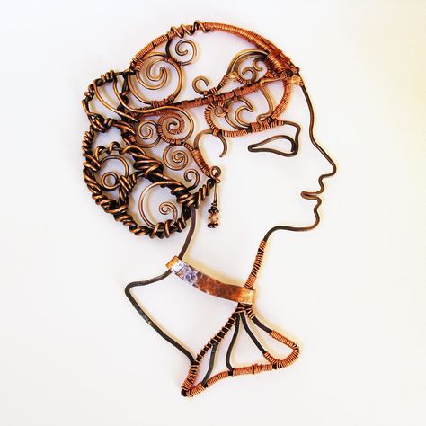 Wire Goddess by rj | Recycled copper, natch. | Ruth Jensen | Flickr Wire Goddess, Wire Figures, Barbed Wire Art, Wire Necklaces, Wire Diy, Wire Jewellery, Viking Knit, Face Jewellery, Wire Wrapping Crystals