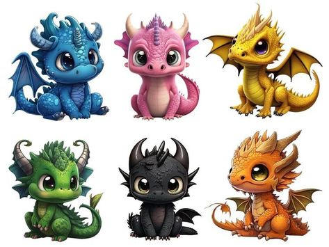 Baby Dragons Drawing, Cute Dragon Tattoo, Baby Dragon Art, Chibi Dragon, Dragon Png, Dragon Clipart, Elemental Dragons, Baby Animal Drawings, Dragon Tattoo For Women