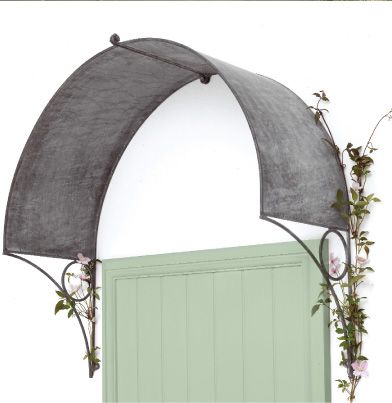 Another zinc awning. Cottage Door Awning, Interior Awning Ideas, Metal Window Awnings, Arched Awning, Over Door Canopy, Door Canopy Porch, Metal Awnings, French Country Exterior, Door Awning