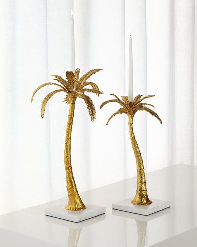 H7Z9Q Michael Aram Mixed Palm Candleholders, 2-Piece Set Mixed Metals Decor, Beach Bathroom Decor, Michael Aram, Home Office Accessories, Decoration Inspiration, Baghdad, Tropical Decor, Dream Homes, Unique Home Decor