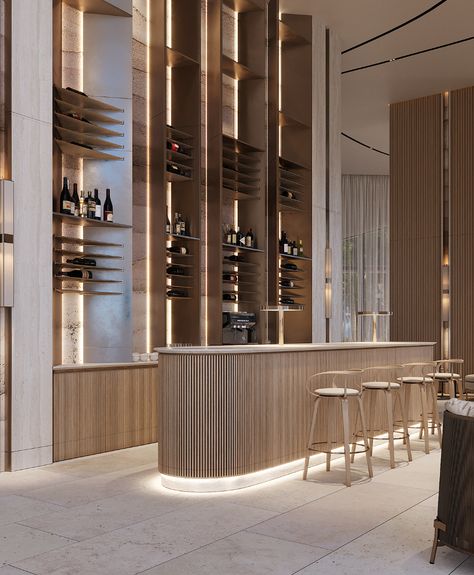 INFINITY TOWERS | RESIDENTIAL COMPLEX on Behance Wooden Bar Cabinet, Bar Counter Design, Home Bar Cabinet, Bar Interior Design, Luxury Bar, Sales Office, 카페 인테리어 디자인, Counter Design, Hotel Interior Design