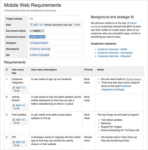 Example Product Requirements Document | Atlassian agile coach Project Requirements Template, Business Requirements Document, Product Proposal, User Story Template, Agile Coach, Technology Roadmap, Process Map, Product Knowledge, Technical Documentation