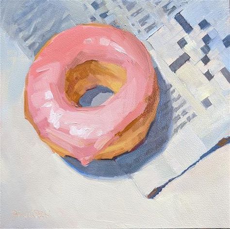 Glazing Art Painting, Donut Reference Photo, Donut Painting Acrylic, Strawberry Glazed Donut, Donut Painting, Donut Drawing, Donut Art, Glazed Donut, Oil Pastel Art