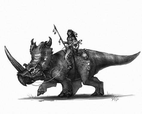 An old west series wouldn't be complete without this Indian dino raider and his Centrosaurus Dinosaur Drawing, Dinosaur Illustration, Ark Survival Evolved, Paleo Art, Jurassic Park World, Dinosaur Art, The Wild West, Prehistoric Creatures, American Culture