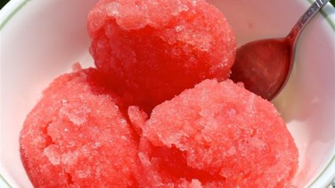 This simple recipe for watermelon sorbet includes only 4 ingredients and makes a refreshing summertime dessert. Homemade Watermelon Sorbet, Watermelon Sorbet Recipe Healthy, Watermelon Sorbet With Sweetened Condensed Milk, 2 Ingredient Watermelon Sorbet, One Ingredient Tangerine Sorbet, Watermelon Sorbet Recipes, Blueberry Sorbet, Watermelon Sorbet, Watermelon Ice