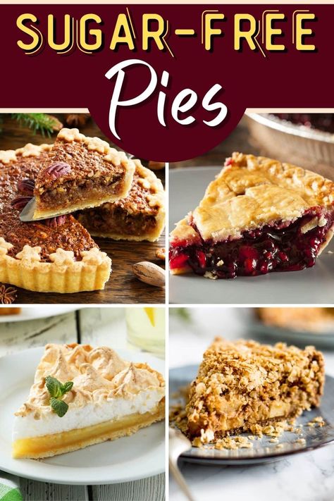 These sugar-free pies make indulging in dessert a little healthier! From Key lime to peanut butter to coconut cream, you won't be able to resist these pies. Low Sugar Pie Recipes, Sugar Free Pies Recipes, Healthy Coconut Cream Pie, Sugar Free Pumpkin Pie For Diabetics, Bariatric Desserts Sugar Free, Americas Most Wanted Recipes, Sugar Free Fruit Desserts, Quick Sugar Free Desserts, Sugar Free Baked Goods