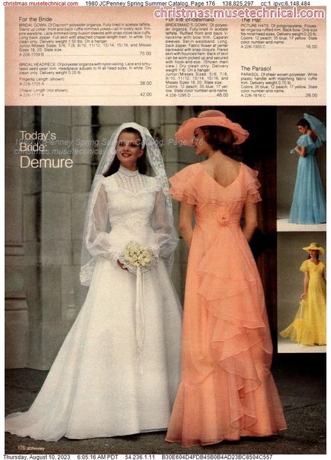 1980 JCPenney Spring Summer Catalog, Page 176 - Catalogs & Wishbooks 1970’s Wedding Dress, Wedding Catalog, 1980s Wedding Dress, 1980 Fashion, Bridal Gowns Vintage, 80s And 90s Fashion, Bride Magazine, Vintage Weddings, Wedding Gowns Vintage