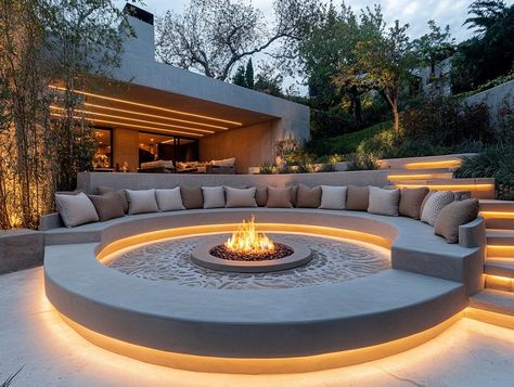 15 Outdoor Fire Pit Seating Area Ideas for Year-Round Enjoyment Sunken Fire Pit With Seating, Fire Pit Seating Area Ideas, Firepits Backyard Ideas, Seating Area Ideas, Outdoor Fire Pit Seating, Wild Stallion, Concrete Fire Pit, Fire Pit Seating Area, Sunken Fire Pits