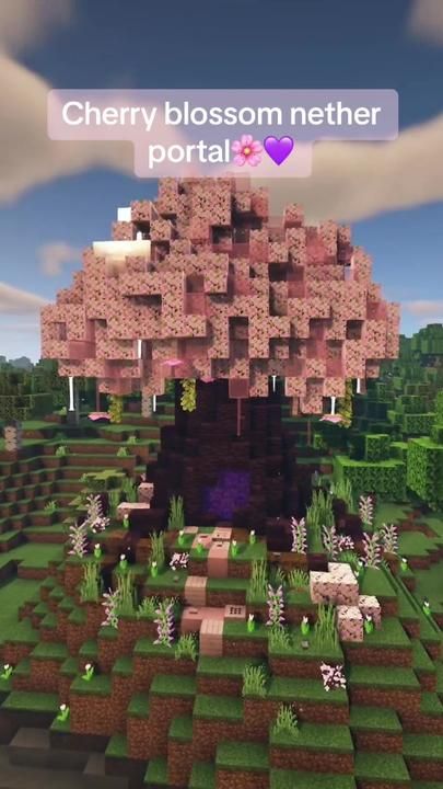 Japanese Theme Minecraft, Minecraft Cherry Blossom Coordinates, Cherry Grove Seeds Minecraft, Japanese Mc House, Minecraft Portal Design Cherry Blossom, Cherry Blossom Tree Minecraft Build, Cherry Base Minecraft, Cherry Blossom Portal Minecraft, Big Cherry Blossom Tree Minecraft