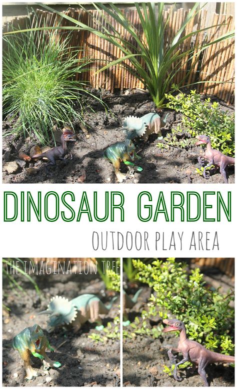 Create a dinosaur garden small world play area for kids to enjoy outside! Fantastic for feeding the imagination and creating lots of storytelling prompts. Dinosaur Garden, Outdoor Play Space, Imagination Tree, Play Area Backyard, Outdoor Play Spaces, Backyard Kids Play Area, Play Garden, Outdoor Play Areas, Kids Outdoor Play