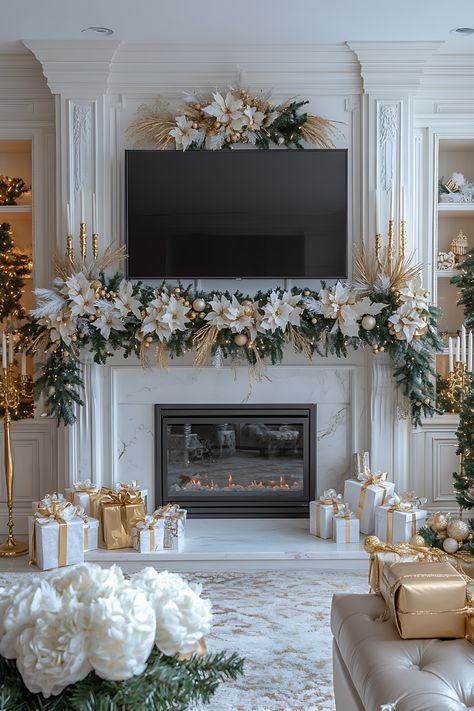 Christmas Mantel Decorations Ideas, Small Home Bar, Christmas Fireplace Mantels, Fireplace Garland, Merry Christmas Baby, Cozy Christmas Decor, Christmas Mantle Decor, Christmas Fireplace Decor, Christmas Decoration Ideas