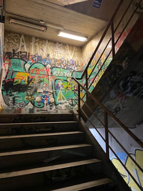 graffiti staircase Graffiti Staircase, Sesh Spot, Techno Aesthetic, Underground Rave, Street Dance, Quad, Graffiti, Photography, Quick Saves