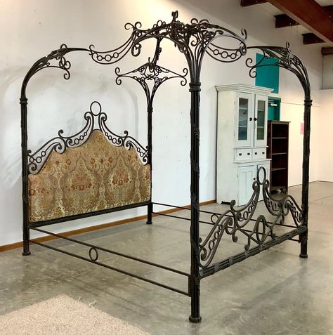 Incredible Phyllis Morris Custom Wrought Iron Canopy Bed XL King For Sale at 1stDibs | iron bed with canopy, custom wrought iron beds, antique iron canopy bed Whimsy Bedroom, 1940s Bed, Vampire Bedroom, Gothic House Decor, Bed With Canopy, Iron Canopy Bed, Gothic Cottage, Decorate House, Gothic Bed