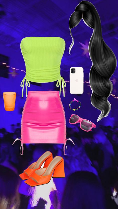 Neon Outfit🩷🧡💛💚 #neonoutfit #outfit #neon #aesthetic #neonaesthetic #party #neonparty #foryou Neon Dance Outfit, Neon Outfits Party Night, Neon Outfits Party, Neon Fits, Neon Party Outfits, 80s Theme Party, Neon Outfits, Birthday Fits, 80s Party