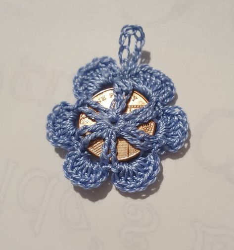 Random Acts of Crochet Kindness | Couldn't resist trying this little lucky penny forget me not Random Acts Of Crochet Kindness, Crochet Kindness, Penny Crafts, Crochet Ornament Patterns, Crochet Animal Amigurumi, Lucky Penny, Acts Of Kindness, Baby Hats Knitting, Holiday Patterns