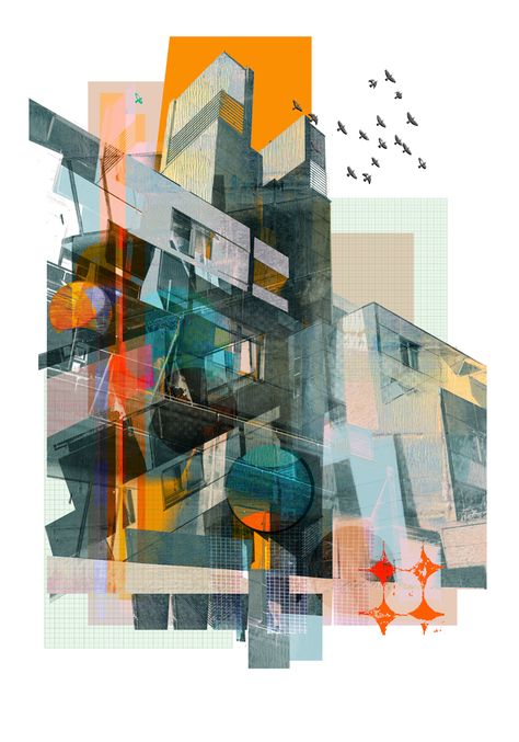 Sarah Jones  Brunswick Centre  Digital Print Sarah Jones, Commercial Illustration, Architecture Collage, Large Oil Painting, Popular Art, Gcse Art, A Level Art, Urban Sketching, Graphic Artwork