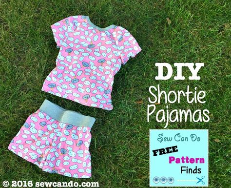 Sew Can Do: Free Pattern Finds: DIY Shortie Pajamas + Ginger Shorties Pattern Kids Pajamas Pattern Free, Toddler Pajamas Pattern, Pajamas Shorts Pattern, Kids Pajamas Pattern, Girls Pajamas Pattern, Pants Pattern Free, Pajamas Pattern, Toddler Sewing Patterns, Sewing Humor