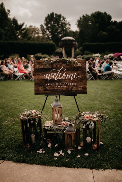 ROMANTIC AND MOODY WISCONSIN BOTANICAL GARDEN WEDDING | CAYLEE + AUSTIN� | Wisconsin | Gallery | Item 13 Garden Wedding Ideas On A Budget, Wood Calligraphy, Outdoor Wedding Signs, Wedding Planner Guide, Wedding Sign Decor, Wedding Backyard Reception, Backyard Reception, Rustic Wedding Decorations, Garden Wedding Decorations