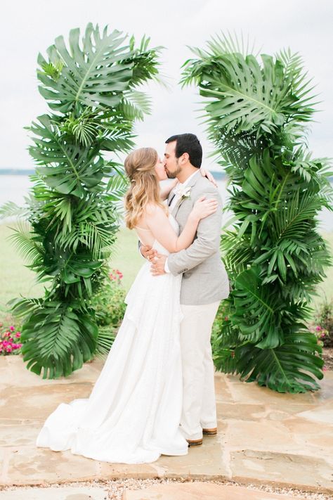 Palm leaf ceremony backdrop Wedding Arch Palm Leaves, Tropical Wedding Arbor, Tropical Buffet Table, Palm Leaf Decor Wedding, Palm Leaf Wedding, Tropical Themed Wedding, Tropical Leaf Decor, Wedding Gate, Tropical Wedding Bouquets