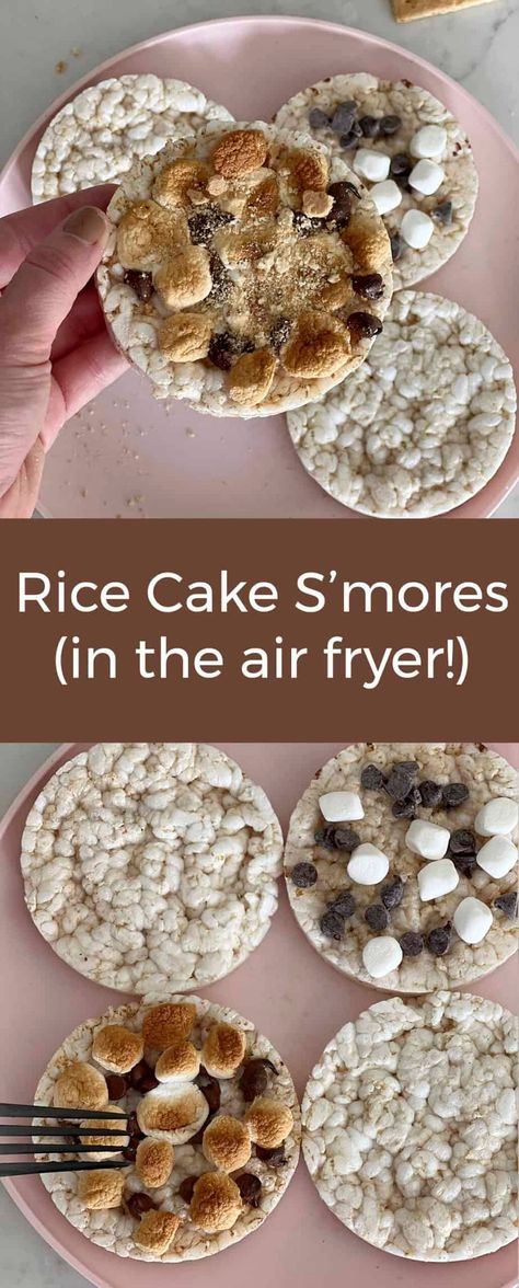 make rice cake s'mores in your air fryer for the perfect quick summer treat! Smores Dessert, Smore Recipes, Air Fryer Recipes Easy, Rice Krispie Treats, Air Fryer Recipes Healthy, Rice Cakes, Summer Treats, S Mores, Easy Summer