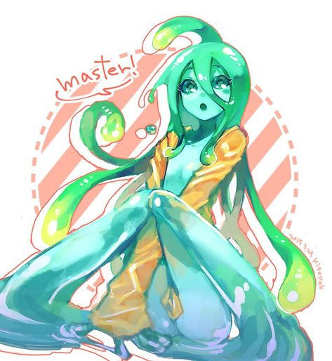 Slime Girl Oc, Slime Girl Character Design, Slime Monster Art, Slime Girl, Slimes Girl, Blue Slime, Monster Girls, Monster Musume, Fantasy Rpg