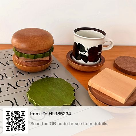 Hamburger Coaster, Wood Placemats, Natural Wood Texture, Wooden Cup, Creative Tables, Tabletop Accessories, Wooden Plates, Fruit Tray, Style Japonais