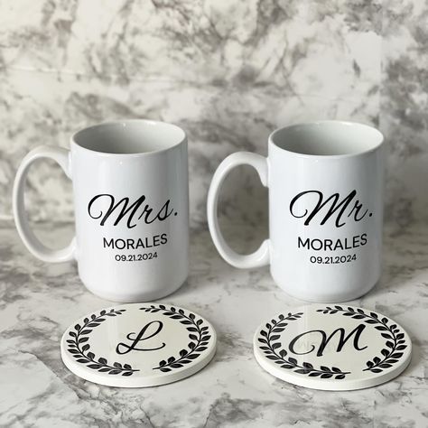 Personalized 15oz mugs & ceramic coasters ✨ perfect soft for newlyweds or engagement . . . #personalizedgifts #personalizedmugs #personalizedcoasters #newlyweds #engagementgift #weddinggift #customgifts #customdesigns #handmadegifts #westchesterny #momtrepreneur #smallbusiness Westchester Ny, Mugs Ceramic, Personalized Coasters, Ceramic Coasters, Personalized Mugs, Engagement Gifts, Customized Gifts, Wedding Gifts, Personalized Gifts