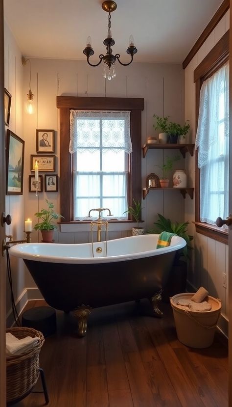 49 Rustic Bathroom Ideas That'll Transport You to a Vintage Wonderland (Don't Miss #18!)Transforming your bathroom into a cozy, nature-inspired retreat is a fantastic way to bring warmth and charm into your home.Rustic bathrooms evoke a sense of tranquility and simplicity, with natural materials, earthy tones, and handcrafted elements creating a welcoming atmosphere.. This collection of 49 rustic bathroom ideas will enchant you with their vintage charm, capturing the essence of a bygone era while blending seamlessly with modern comforts. From antique-style fixtures to vintage decor, each idea promises to transform your bathroom into a nostalgic haven.Whether you crave the warmth of reclaimed wood or the elegance of clawfoot tubs, these rustic bathroom ideas are sure to inspire you to creat Clawfoot Tub Bathroom Vintage, French Bathroom Decor Vintage, Bathroom With Clawfoot Tub, Clawfoot Tub Bathroom, Rustic Bathroom Ideas, Claw Tubs, Cozy Nature, Clawfoot Tubs, Cottage Bathroom Ideas