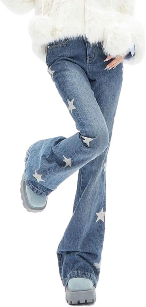 Star Jeans Outfit, Fashion Flared Jeans, Fictional Aesthetic, Y2k Flare Jeans, Flare Jeans Y2k, Star Y2k, Y2k Star, Flare Jeans Outfit, Street Shopping