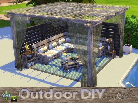 Diy Outdoor Living, Diy Stone Patio, Patio Railing, Sims 4 Kitchen, Die Sims 4, Sims 4 House Plans, Contemporary Patio, Sims Ideas, Casas The Sims 4