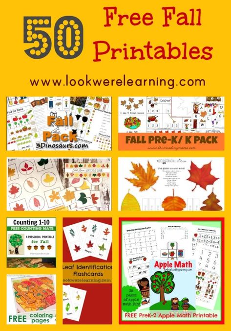 50 Free Fall Printables - Look! We're Learning! Fall Lesson Plans, Free Fall Printables, Preschool Fall, Fall Lessons, Daily Five, Fall Kindergarten, Fall School, Fun Fall Activities, Autumn Activities For Kids