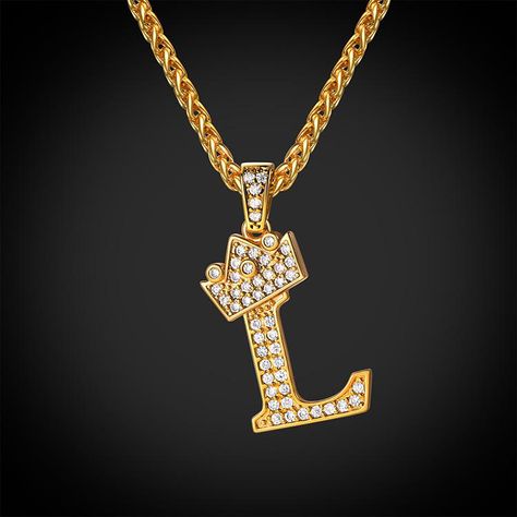 Iced Out Initial L Necklace Diamond Crown Wheat Chain Jewelry – U7 Jewelry Gold Chain Men, L Necklace, L Initial, Initial L, Locket Necklaces, L Names, Initial Heart Necklace, Picture Locket, Diamond Crown