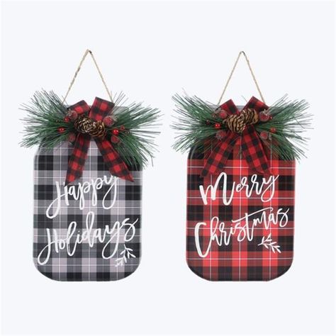 Deck the halls in your home with renewed holiday cheer when you hang these mason jar wall signs inscribed with a warm hearted messages Features . Metal mason jar Christmas wall signs that comes in 2 assortment. Full graphic text sign 1 Happy holidays. Full graphic text sign 2 Merry Christmas. 2 Piece Specifications . Color Assorted Color. Item Material MET. Item Measure 7 26 x 1 97 x 11 81 . Case Measure 32 45 x 6 94 x 15 31 . Produc Height 11 81 . Produc Width 1 97 . Produc Length 7 26 Mason Jar Wreath, Mason Jar Wood Crafts, Mason Jar Signs Wooden Diy, Dollar Tree Mason Jar Sign Diy, Wood Mason Jar Crafts, Mason Jar Signs Wooden, Dollar Tree Christmas Diy Decorations, Metal Mason Jar Sign, Mason Jar Painting Ideas