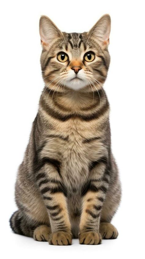 Brown and white american wirehair cat sitting on white background AI Generative Cat Standing Reference, American Wirehair Cat, Cat White Background, Serious Cat, American Wirehair, Cat Png, Animal References, Tree Saw, Cityscape Photos