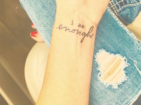 My "i am enough" wrist tattoo More Enough Wrist Tattoo, I Am Enough Tattoo, Wrist Tattoos Words, Enough Tattoo, Wörter Tattoos, Meaningful Wrist Tattoos, Foot Tattoos For Women, Tattoo Quotes For Women, Tattoos Women