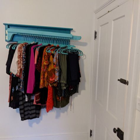 Put this 35 garment closet boom in my daughter’s home. Home was built before closets were common, so, putting some of these closet booms in her room in some otherwise unusable spaces made a lot of sense. She also has 3 Closet Boom cabinet systems. Altogether, 167 hanging garments in less than 5 sq. Ft. Doors As Headboards, Cabinet Systems, Cloth Cabinet, Grey Stained Wood, Closet Rack, Diy Wardrobe, New Closet, Van Build, Hanging Closet