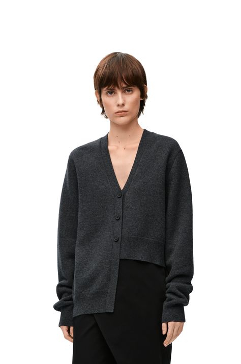 LOEWE Asymmetric cardigan in cashmere Medium Grey Denim Wallet, Leather Denim, Boot Pumps, Grey Cardigan, Leather Dresses, Mens Accessories Fashion, Knitwear Cardigan, Knitwear Women, Perfect Pair