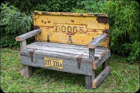 Truck Tailgate Ideas, Chevy Tailgate Bench, Tailgate Activities, Truck Tailgate Bench, Concert Tailgate, Tailgate Ideas, Tailgate Bench, Car Parts Decor, Headboard Benches