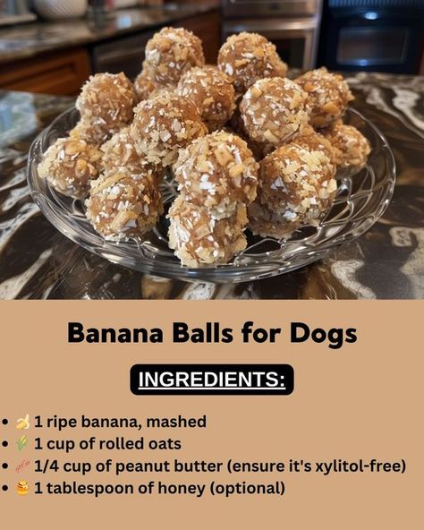 Banana Balls, Natural Dog Treats Recipes, Dog Breakfast, Dog Cookie Recipes, Homemade Pet Treats, Animal Treats, Pet Treats Recipes, Easy Dog Treat Recipes, Easy Dog Treats