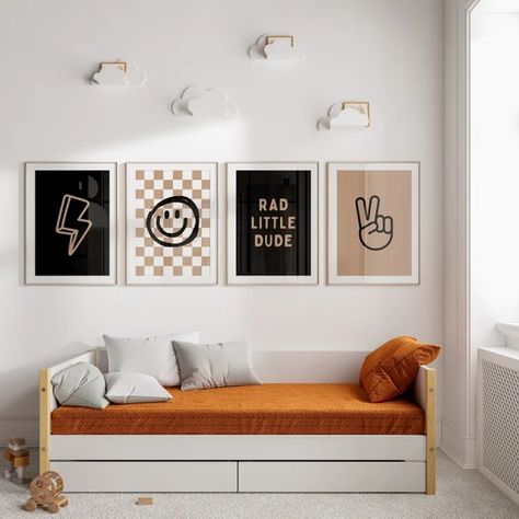 Tween Boys Prints - Etsy Rad Boy Nursery, Boys Bedroom Art, Toddler Boy Room Accent Wall, Rad Dude Nursery, Toddler Boy Neutral Bedroom, Cool Dude Nursery, Retro Boy Nursery, Checkered Nursery Baby Boy, Rad Little Dude Nursery