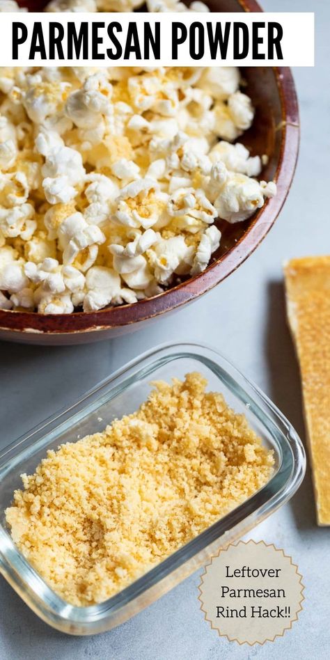 My new favorite use for leftover parmesan rinds is to make this quick parmesan powder which extends the parmesan flavor and can be used in dozens of delicious ways! #parmesan #leftovers #kitchenhacks Parmesan Rind Recipes, Parmesan Rind Uses, High Fiber Low Carb, Soups For Kids, Recipes With Parmesan Cheese, Parmesan Rind, Block Of Cheese, Powder Recipe, Slices Recipes