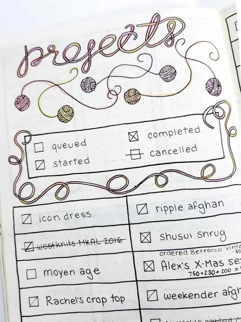 Crochet Bujo, Bullet Journal Knitting, Project Planners, Dot Journaling, Crochet Journal, Bullet Journal Ideas Templates, Bullet Journal Tracker, Bujo Ideas, Knitting Notions