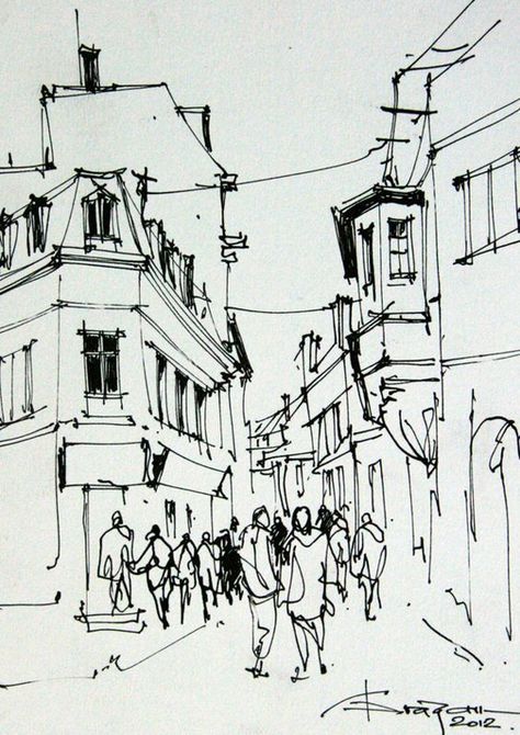 Pen Sketches, Urban Sketches, City Sketch, Urban Sketch, Sketches Of People, Landscape Sketch, City Drawing, Architecture Drawing Art, Architectural Sketch