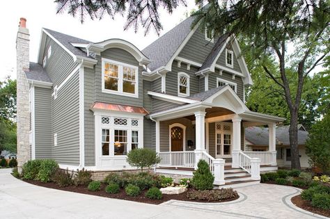 Custom Architecture - traditional - exterior - chicago - by JB Architecture Group, Inc. Solid Stain, Farmhouse Exterior Design, Gray House, Suburban House, Traditional Exterior, House With Porch, Pewter Grey, Custom Home Designs, Design Exterior