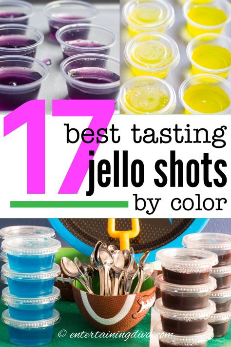 These are the best jello shot recipes ever! They taste great and are easy to make! Plus there's all different colors (red, blue, green, yellow, orange, purple, maroon and black) and different alcohol (vodka, rum, tequila and coconut rum). Lots of options to choose from! Perfect for supporting your favorite football team #entertainingdiva  #cocktails #drinks #jelloshots #superbowlparty  #footballpartyideas Orange Jello Shots, Strawberry Margarita Jello Shots, White Jello, Rum Jello Shots, Easy Jello Shots, Strawberry Daiquiri Mix, Blue Jello Shots, Sour Apple Pucker, Best Jello Shots