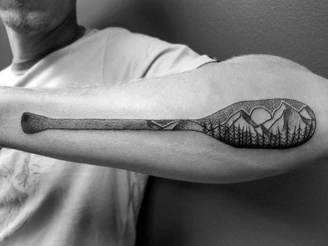 30 Paddle Tattoo Ideas For Men - Rowing Designs Canoe Paddle Tattoo Simple, Paddle Tattoo Ideas, Kayak Paddle Tattoo, Paddle Boarding Tattoo Ideas, Kayaking Tattoo Ideas, Paddle Board Tattoo Ideas, Canoe Paddle Tattoo, Paddle Board Tattoo, Yak Tattoo