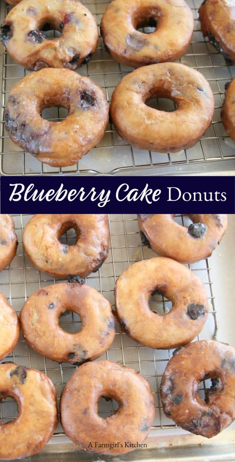 Homemade Blueberry Cake, Beignets Cuits, Blueberry Doughnuts, Blueberry Cake Donuts, Cake Doughnuts, Blueberry Donuts, Homemade Donuts Recipe, Homemade Doughnuts, Doughnut Cake