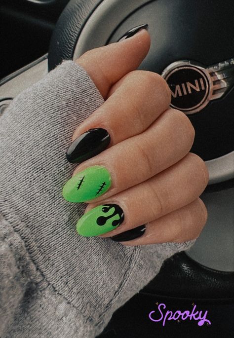 Frankenstein Halloween Nails. #nails #halloweennails #frankenstein #shortnails Frankenstein Nails, Frankenstein And Bride, Frankenstein Halloween, Bride Nails, Nails Nails, Frankenstein, Halloween Nails, Nail Design, Nail Designs