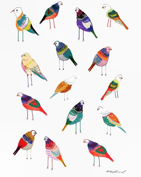 Birds illustration art print Bird Illustration Print, Ashley Percival, Small Playroom, Birds Illustration, Apron Sewing, Science Stickers, Apron Sewing Pattern, Quirky Illustration, Spring Kids